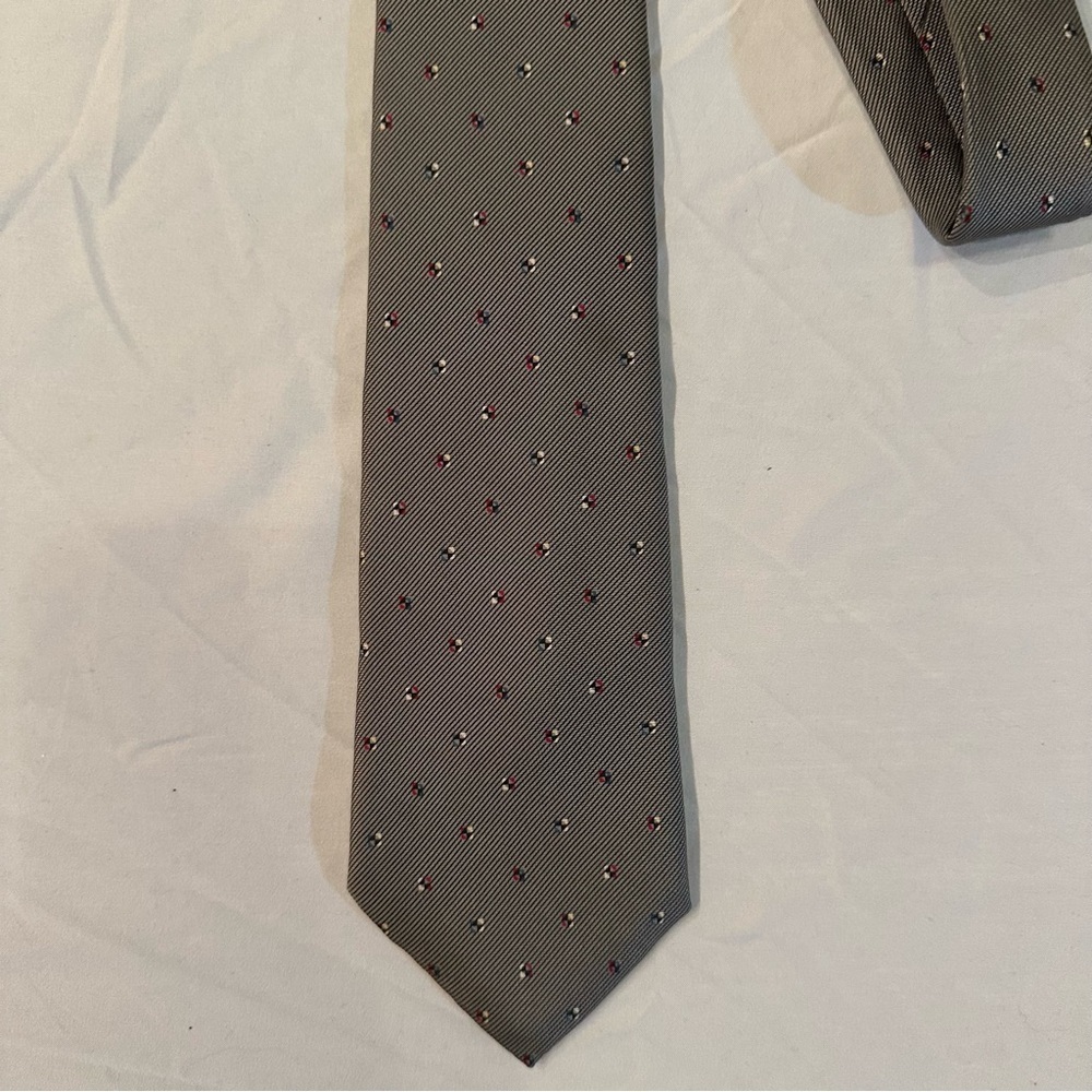 Christian Dior All Silk Diagonal Lines & Dots Design Print Mens Neck Tie Gray - Picture 6 of 6
